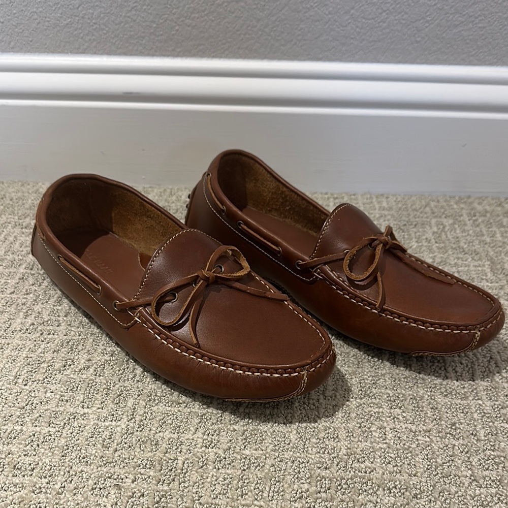Classic Brown Leather Slip-On Driving Loafers with Bow Detail- never worn